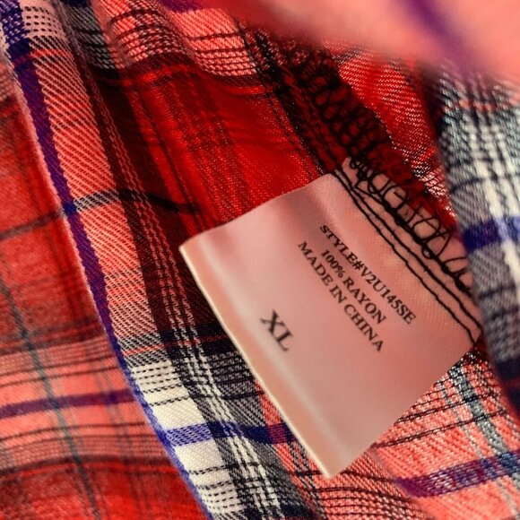 Como Vintage Top Red Plaid Button Down Roll Tab Long Sleeve Shirt - Picture 6 of 11